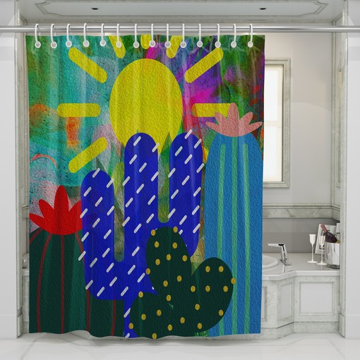 Colorful Cactus Abstract Shower Curtain for Funky Bath Decor - Image 3