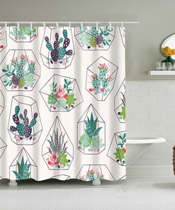 Colorful Cactus Desert Shower Curtain, Customizable Size, Botanical Floral Print Fabric Bathroom Curtain