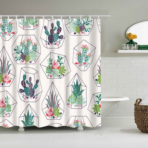 Colorful Cactus Desert Shower Curtain, Customizable Size, Botanical Floral Print Fabric Bathroom Curtain