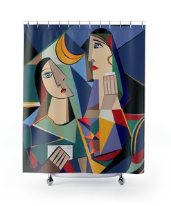 Colorful Cubism Art Shower Curtain for Unique Bathroom Decor and Housewarming Gift