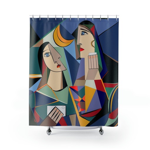 Colorful Cubism Art Shower Curtain for Unique Bathroom Decor and Housewarming Gift