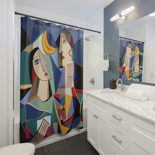 Colorful Cubism Art Shower Curtain for Unique Bathroom Decor and Housewarming Gift - Image 2