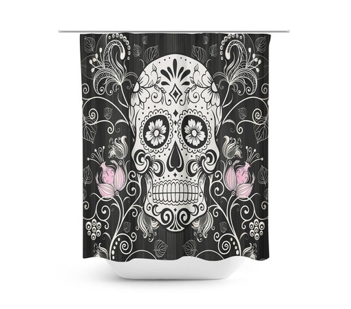 Colorful Day Of The Dead Sugar Skull Floral Shower Curtain Set - Unique and Chic Bathroom Decor - Image 2