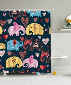 Colorful Elephant Zoo Shower Curtain | Kids Bathroom Decor | Zoo Animal Theme