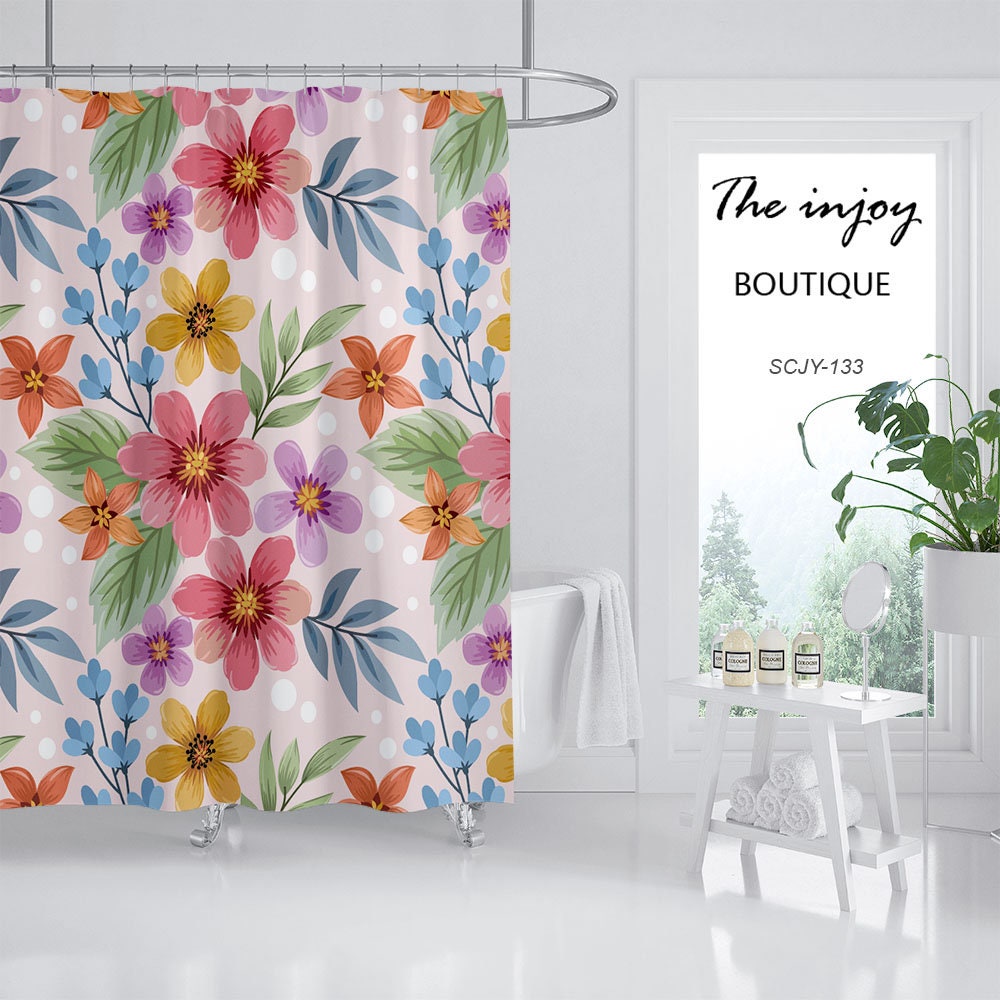 Colorful Floral Plant Shower Curtain with Boho Home Decor, Perfect for a Bright and Natural Boho Style - Image 2