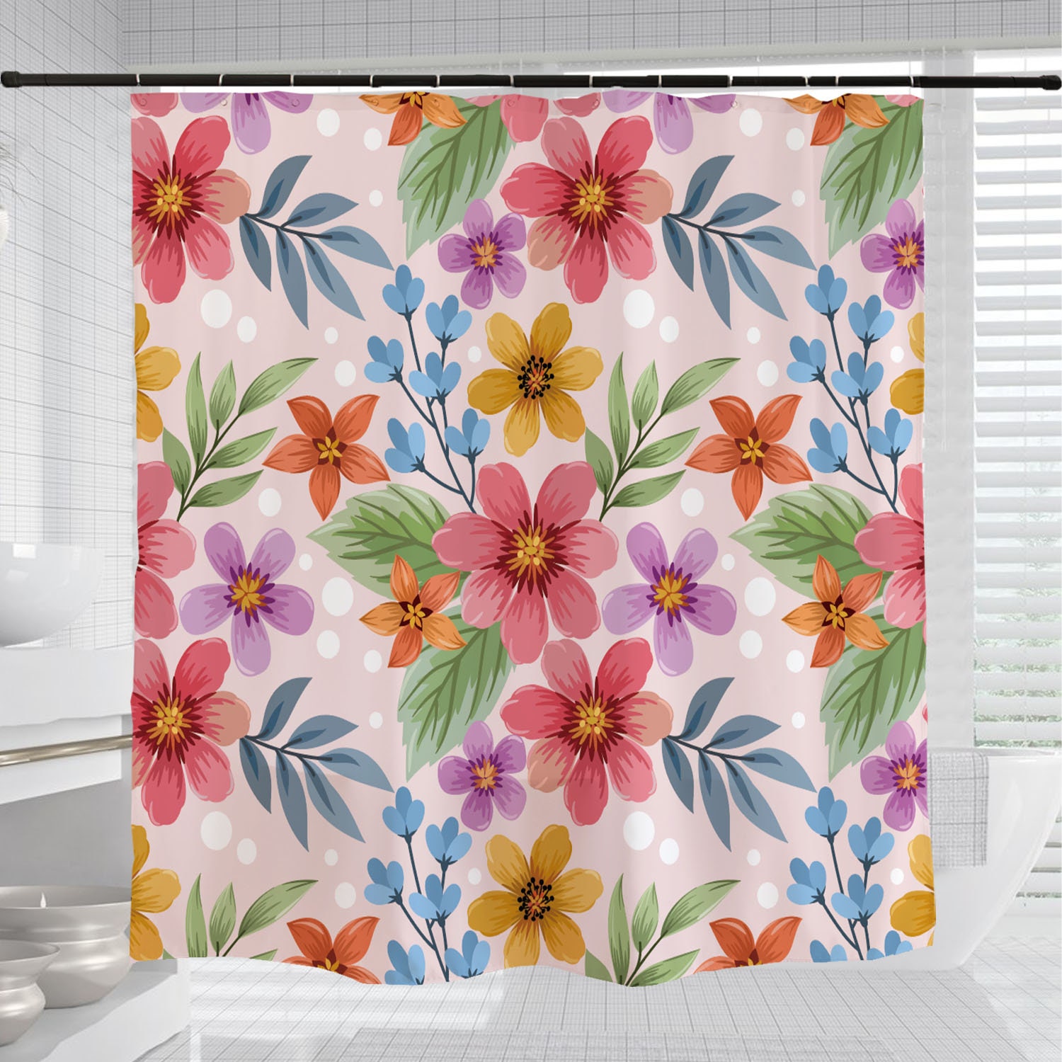 Colorful Floral Plant Shower Curtain with Boho Home Decor, Perfect for a Bright and Natural Boho Style - Image 3