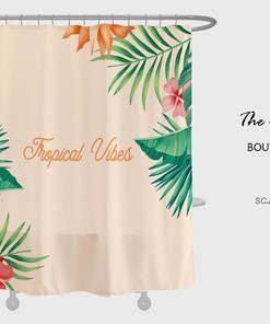 Colorful Floral Shower Curtain, Customizable Size, Blue Bathroom Decor with Hooks