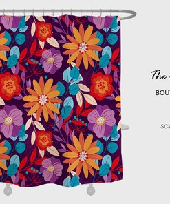 Colorful Floral Shower Curtain for Bathroom, Customizable Size, Home Decor
