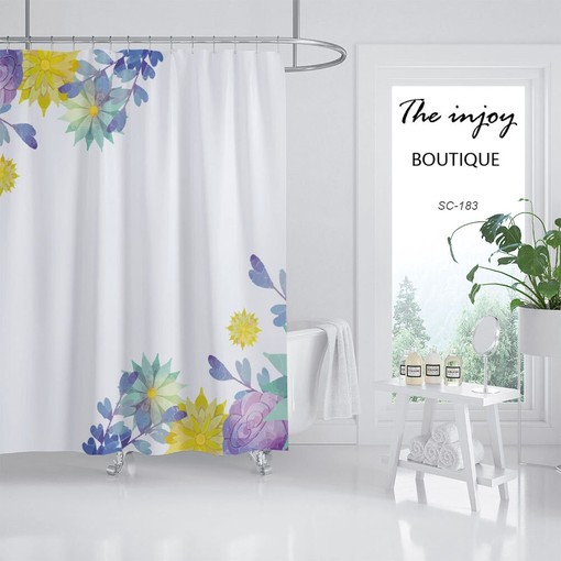 Colorful Flowers Shower Curtain, Spring Yellow Plant Bathroom Decor - Image 2