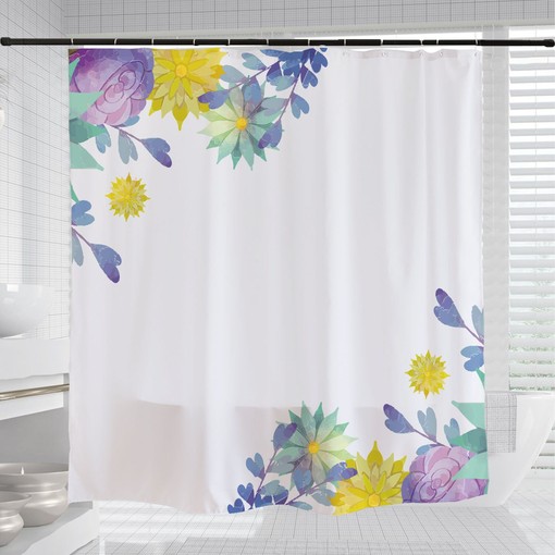 Colorful Flowers Shower Curtain, Spring Yellow Plant Bathroom Decor - Image 3