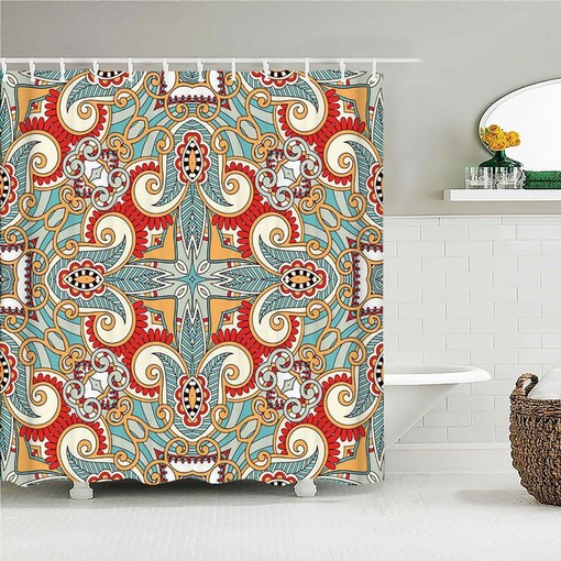 Colorful Geometric Floral Shower Curtain | Mandala Flower Graphic Bath Curtain | Unique Print Bathroom Decor