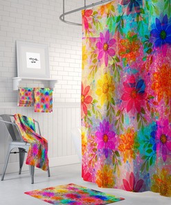Colorful Hippie Bohemian Floral Shower Curtain | Fabric Bath Decor for Groovy Bathroom