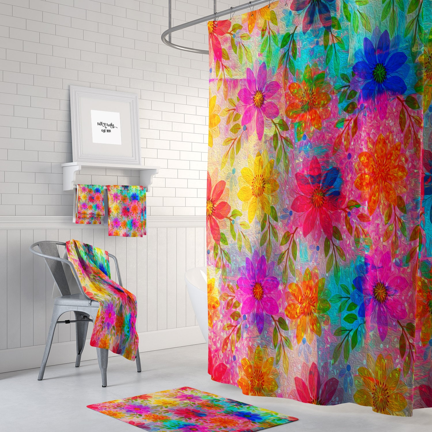 Colorful Hippie Bohemian Floral Shower Curtain | Fabric Bath Decor for Groovy Bathroom