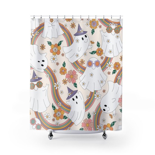 Colorful Hippie Rainbow Shower Curtain, Luxury Bathroom Decor, Peace Love Freedom Design