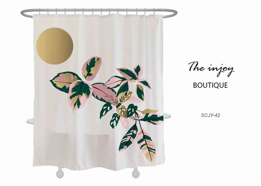 Colorful Leaves and Moon Disney Unique Shower Curtain, Simple Potted Plants Waterproof Curtain for a Nature Feel