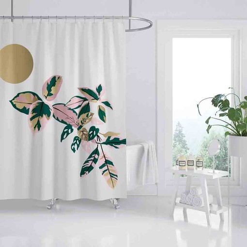 Colorful Leaves and Moon Disney Unique Shower Curtain, Simple Potted Plants Waterproof Curtain for a Nature Feel - Image 2