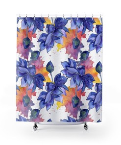 Colorful Lotus Flowers Printed Shower Curtain, Inspirational Bohemian Bathroom Accessories
