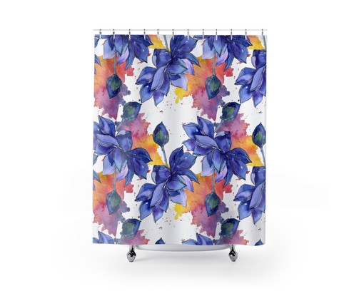 Colorful Lotus Flowers Printed Shower Curtain, Inspirational Bohemian Bathroom Accessories