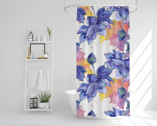 Colorful Lotus Flowers Printed Shower Curtain, Inspirational Bohemian Bathroom Accessories - Image 3
