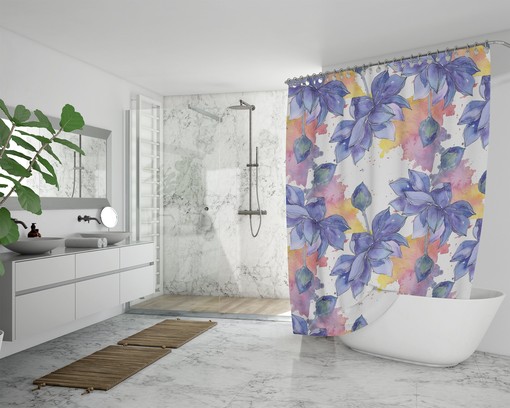 Colorful Lotus Flowers Printed Shower Curtain, Inspirational Bohemian Bathroom Accessories - Image 4