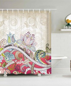 Colorful Lotus Shower Curtain, Customizable Size, Garden Graphic Bath Curtain
