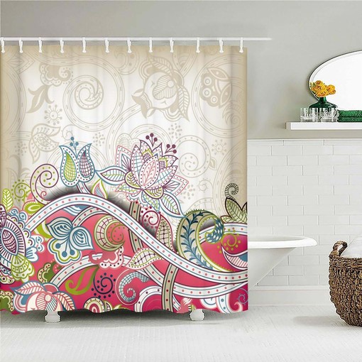 Colorful Lotus Shower Curtain, Customizable Size, Garden Graphic Bath Curtain