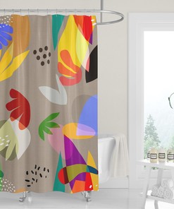 Colorful Matisse Abstract Cutouts Shower Curtain with Linen Print
