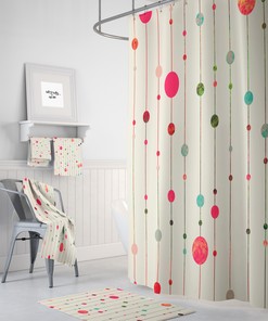 Colorful Mid Century Modern Shower Curtain with Matching Bath Towels and Mat Available