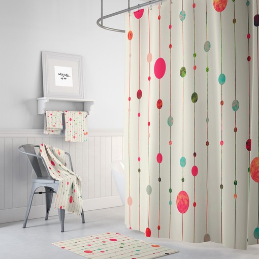 Colorful Mid Century Modern Shower Curtain with Matching Bath Towels and Mat Available