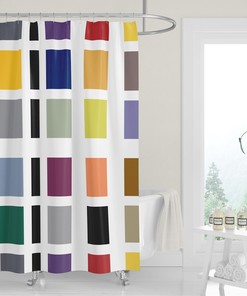 Colorful Mid-Century Color Block Squares Shower Curtain for Funky Bathroom