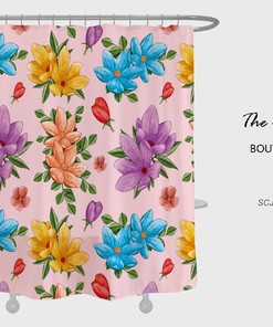 Colorful Minimalist Flowers Shower Curtain with Customizable Size for Your Bathroom