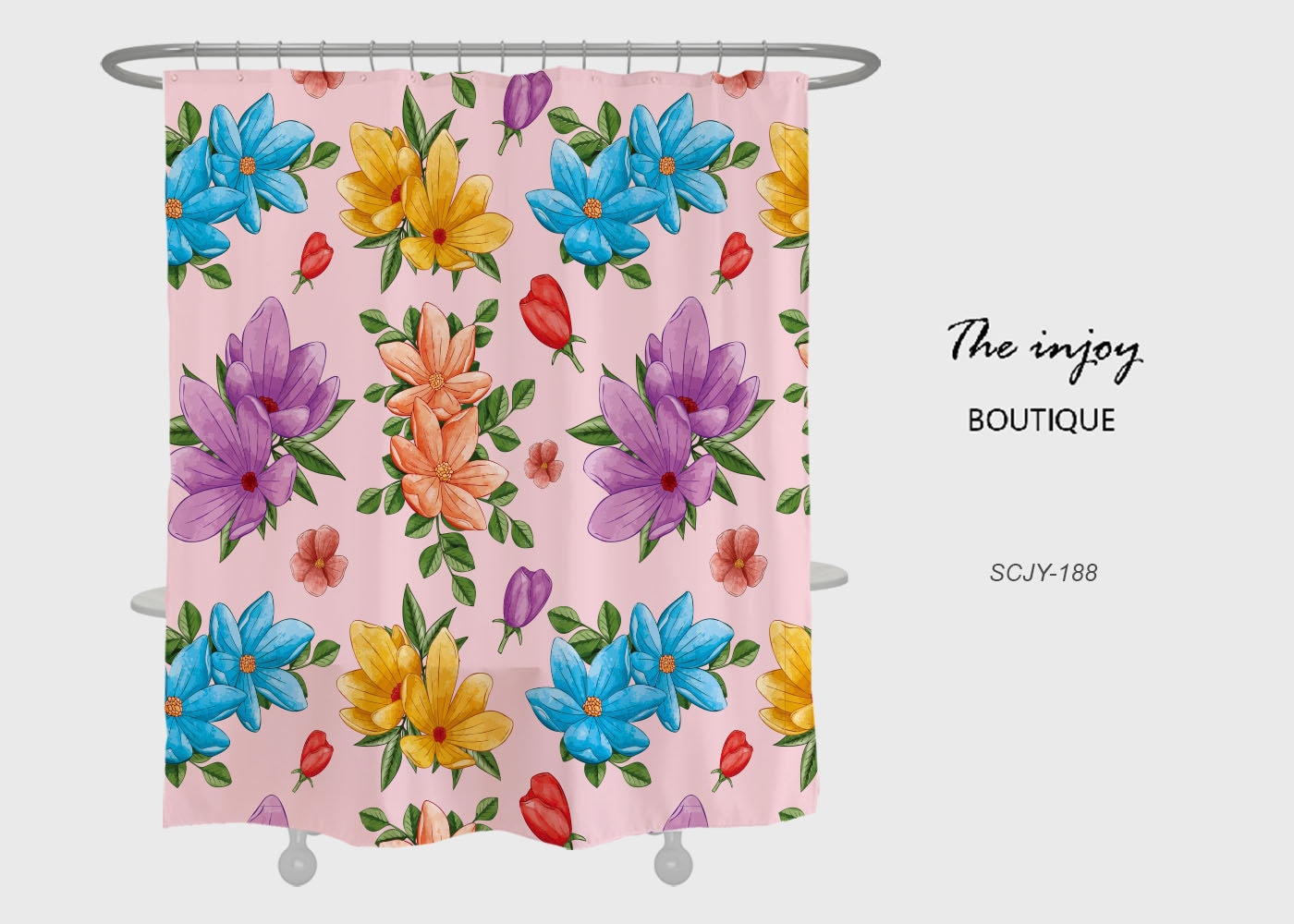 Colorful Minimalist Flowers Shower Curtain with Customizable Size for Your Bathroom