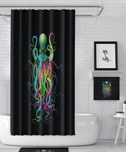 Colorful Octopus Ocean Shower Curtain with Matching Accessories for Beach-Inspired Bathroom Decor