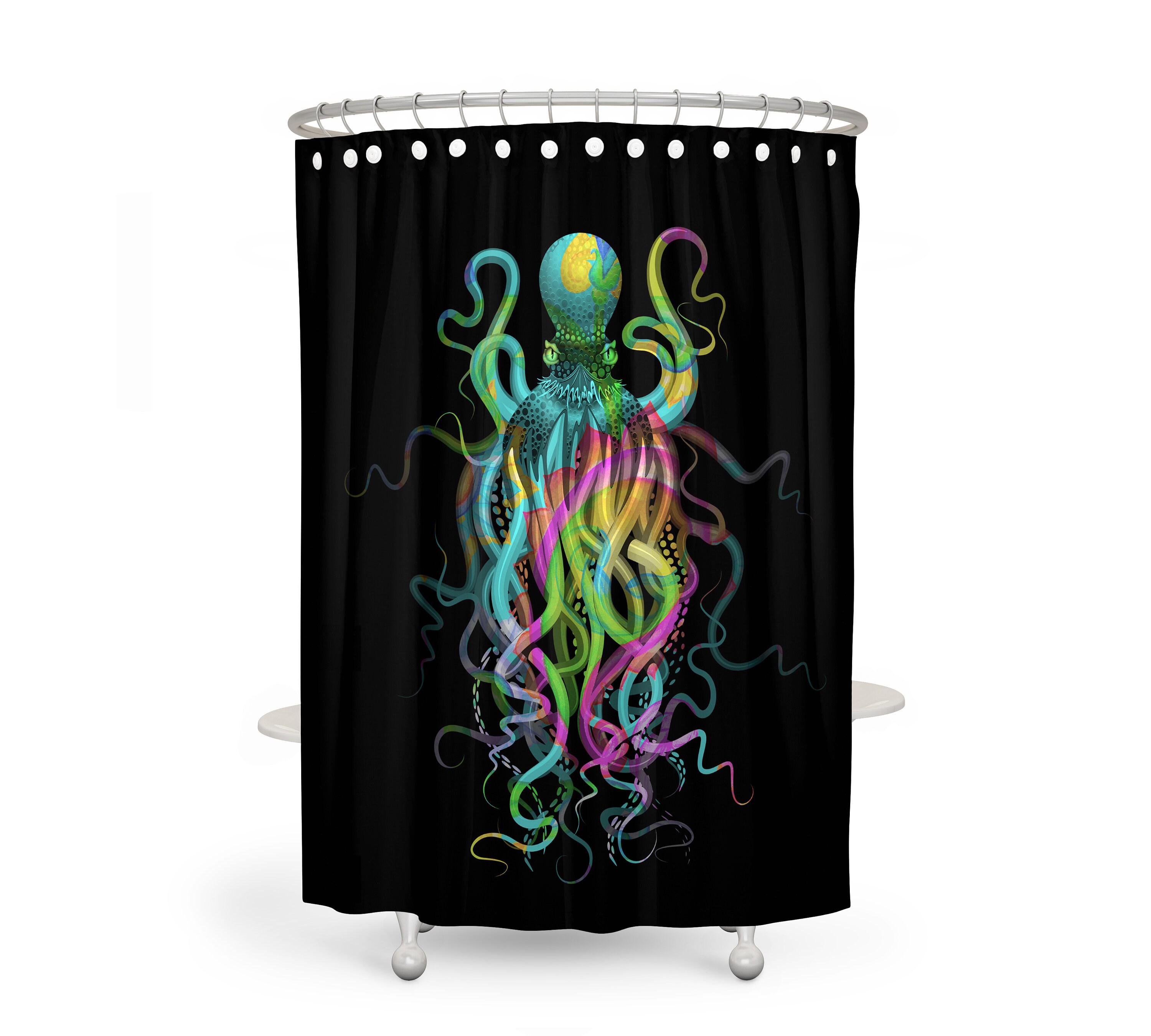 Colorful Octopus Ocean Shower Curtain with Matching Accessories for Beach-Inspired Bathroom Decor - Image 3