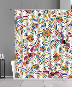 Colorful Peacock Garden Shower Curtain | Vintage Floral Bathroom Decor | Home Accessories