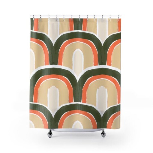 Colorful Rainbow Mid Century Modern Retro Shower Curtain for a Colorful and Fun Bathroom - Image 2