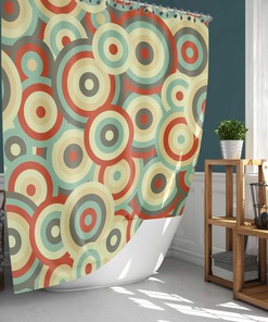 Colorful Retro Circles Shower Curtain, Mid-century Vintage Fabric Bathroom Curtain & Mat, Decorative Retro Accessory