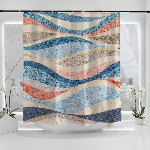 Colorful Sea Wave Dots Print Shower Curtain - Modern Art Bathroom Decor Idea - Image 2