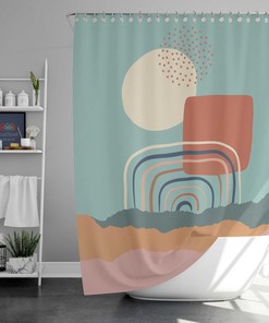 Colorful Sky Rainbow Shower Curtain | Clouds Over Landscape Print | Bathroom Decor