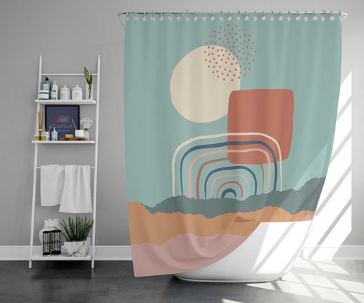 Colorful Sky Rainbow Shower Curtain | Clouds Over Landscape Print | Bathroom Decor