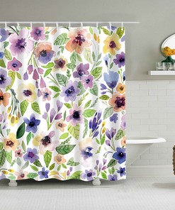 Colorful Spring Floral Shower Curtain | Purple Blue Floral Pattern | Fabric Bathroom Curtain | Housewarming Gift