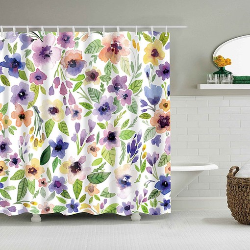 Colorful Spring Floral Shower Curtain | Purple Blue Floral Pattern | Fabric Bathroom Curtain | Housewarming Gift