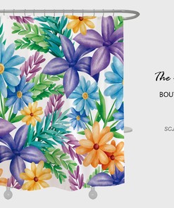Colorful Spring Flowers Shower Curtain with Minimalist Floral Bathroom Decor