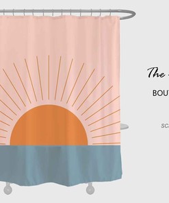 Colorful Sunrise Sea Shower Curtain, Abstract Pink Waterproof Curtain for Bath in Customizable Size