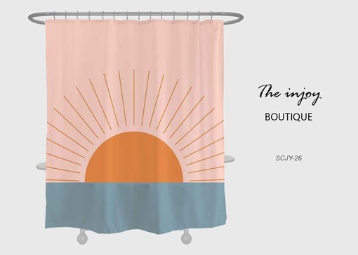 Colorful Sunrise Sea Shower Curtain, Abstract Pink Waterproof Curtain for Bath in Customizable Size