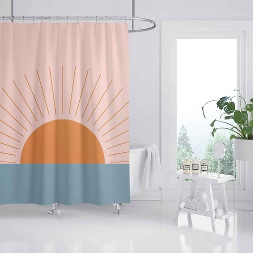 Colorful Sunrise Sea Shower Curtain, Abstract Pink Waterproof Curtain for Bath in Customizable Size - Image 2
