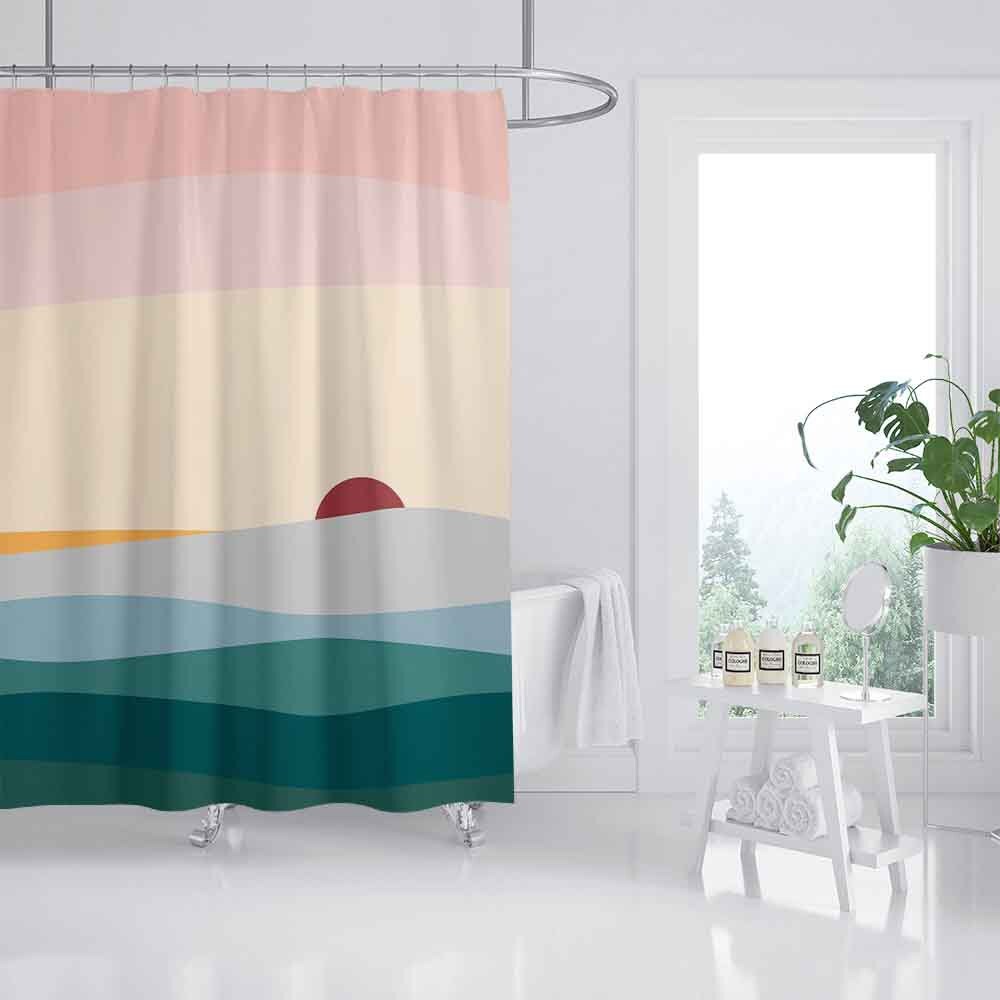 Colorful Sunrise Shower Curtain - Pink and Abstract Waterproof Bath Decor with Hooks and Custom Sizes Available - Image 2