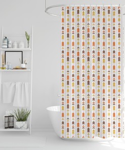Colorful Tribal Boho Shower Curtain / Orange Brown Yellow Chevron Print / Printed Fabric, Home Decor Gift Idea