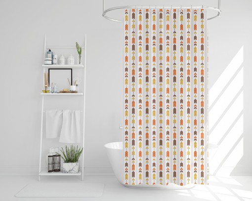Colorful Tribal Boho Shower Curtain / Orange Brown Yellow Chevron Print / Printed Fabric, Home Decor Gift Idea