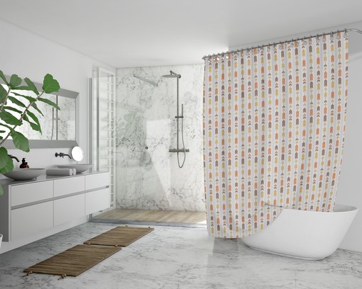 Colorful Tribal Boho Shower Curtain / Orange Brown Yellow Chevron Print / Printed Fabric, Home Decor Gift Idea - Image 2